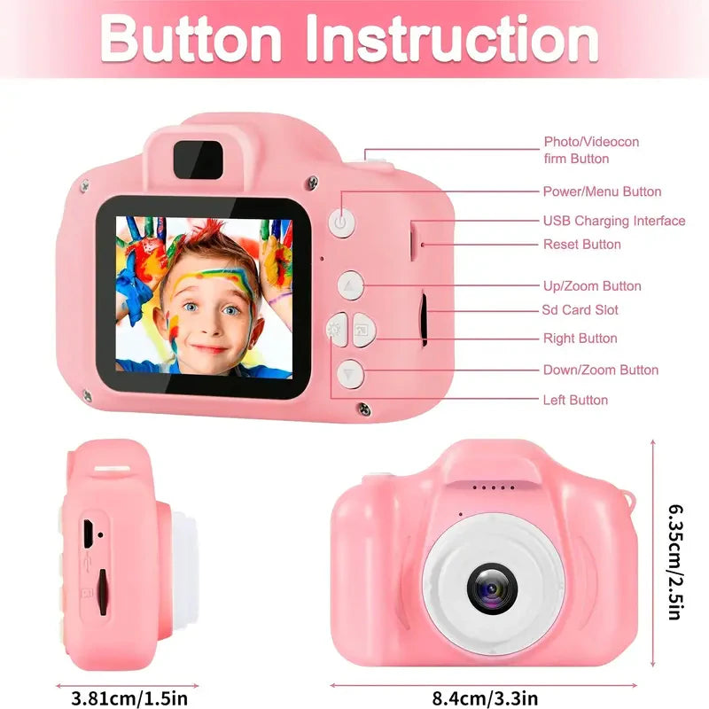 Super Cute Children Camera Kids Educational Toy Children Baby Birthday Digital Camera 1080P Video Camera with Free Gift for Girl