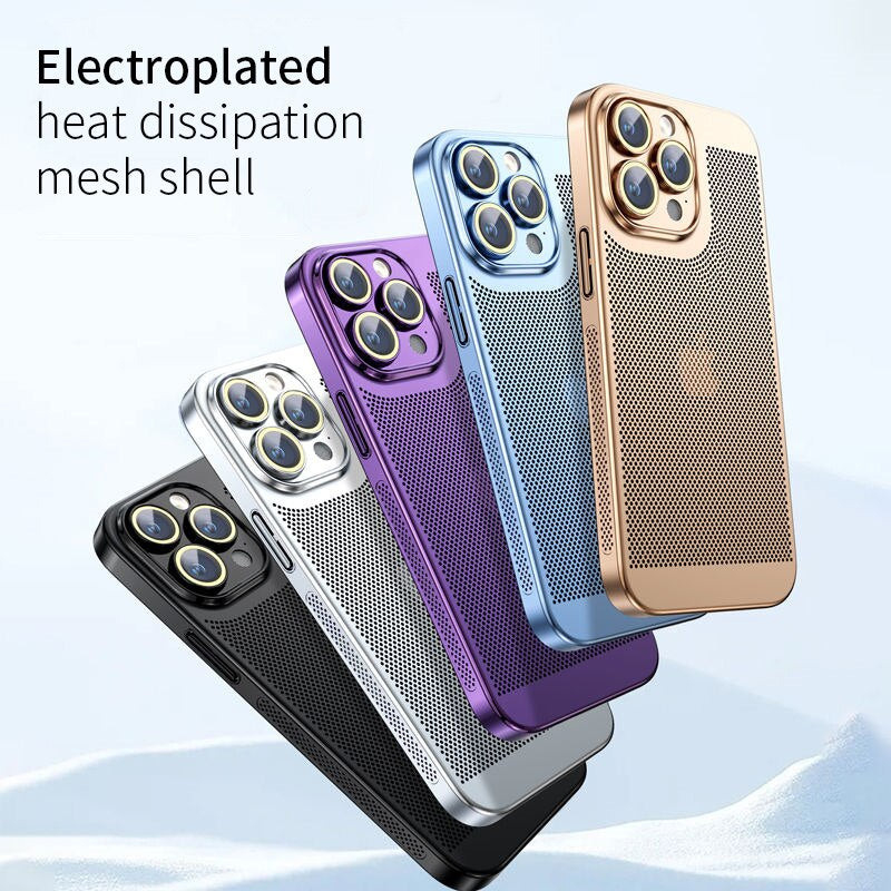 Heat Dissipation Phone Case for  15 14 11 12 13 Pro Max 14Plus XS Max Mini Cover Electroplated Border Honeycomb Mesh Shell