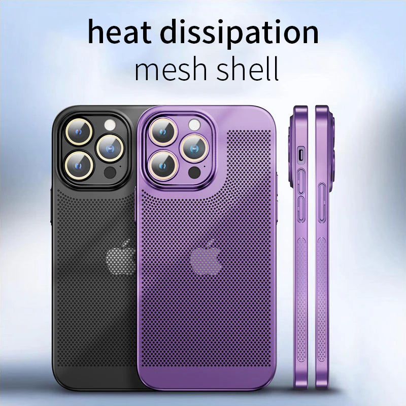 Heat Dissipation Phone Case for  15 14 11 12 13 Pro Max 14Plus XS Max Mini Cover Electroplated Border Honeycomb Mesh Shell