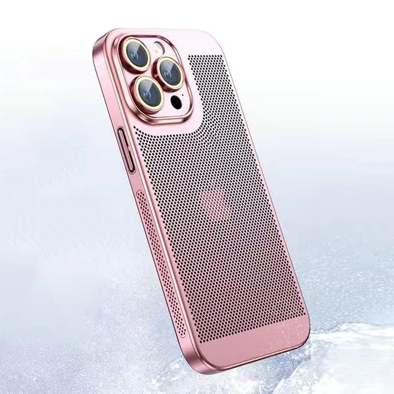 Heat Dissipation Phone Case for  15 14 11 12 13 Pro Max 14Plus XS Max Mini Cover Electroplated Border Honeycomb Mesh Shell